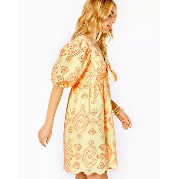 💛 NWT LILLY PULITZER Sarafina Eyelet Babydoll Cotton Dress SIZE 14 MSRP $258 - Picture 13 of 16